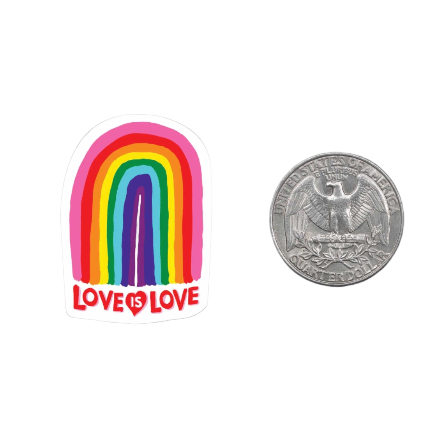 Love is Love Mini Sticker with rainbow and red text – Funky Confetti